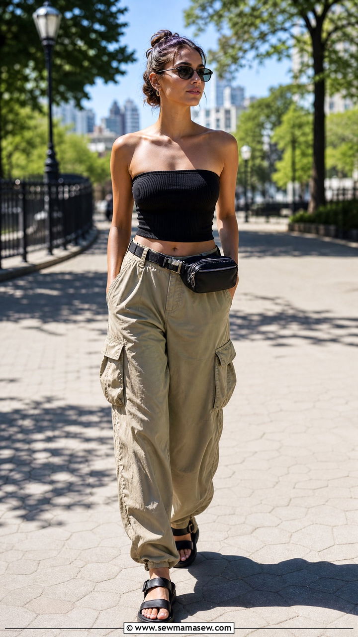 Tube Top With Cargo Pants Outfit - 20 cute summer tops outfit ideas