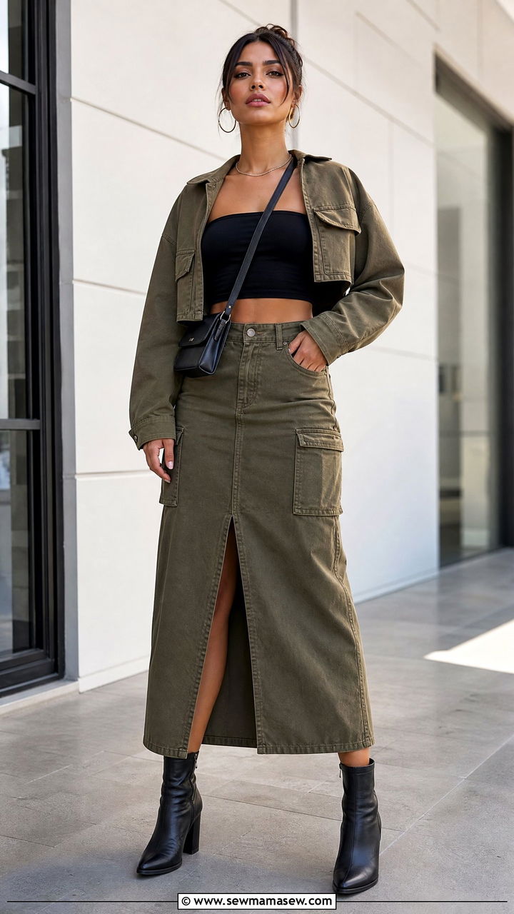 Tube Top With Cropped Jacket And Cargo Skirt - 20 going out tube top outfit ideas
