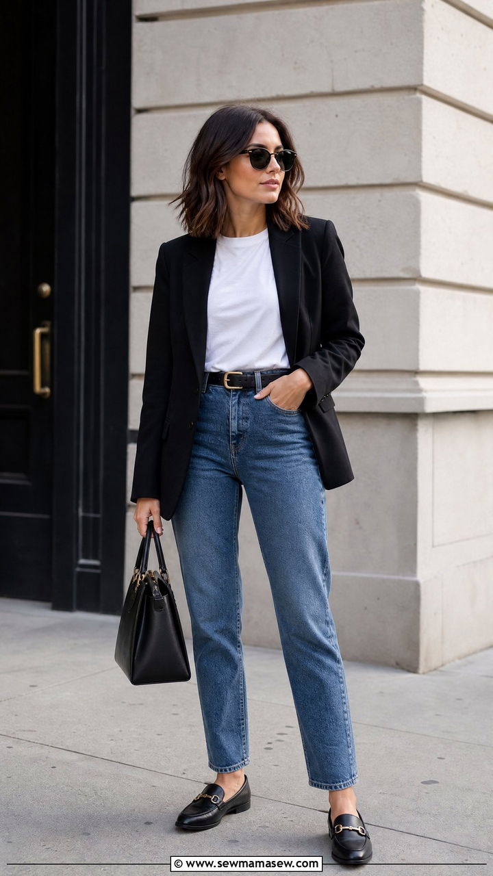 Tucked In T Shirt With Blazer And Jeans - 20 tucked in t shirt outfit ideas
