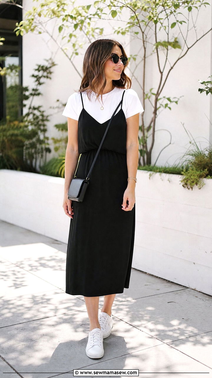 Tucked In T Shirt With Slip Dress Layer - 20 tucked in t shirt outfit ideas