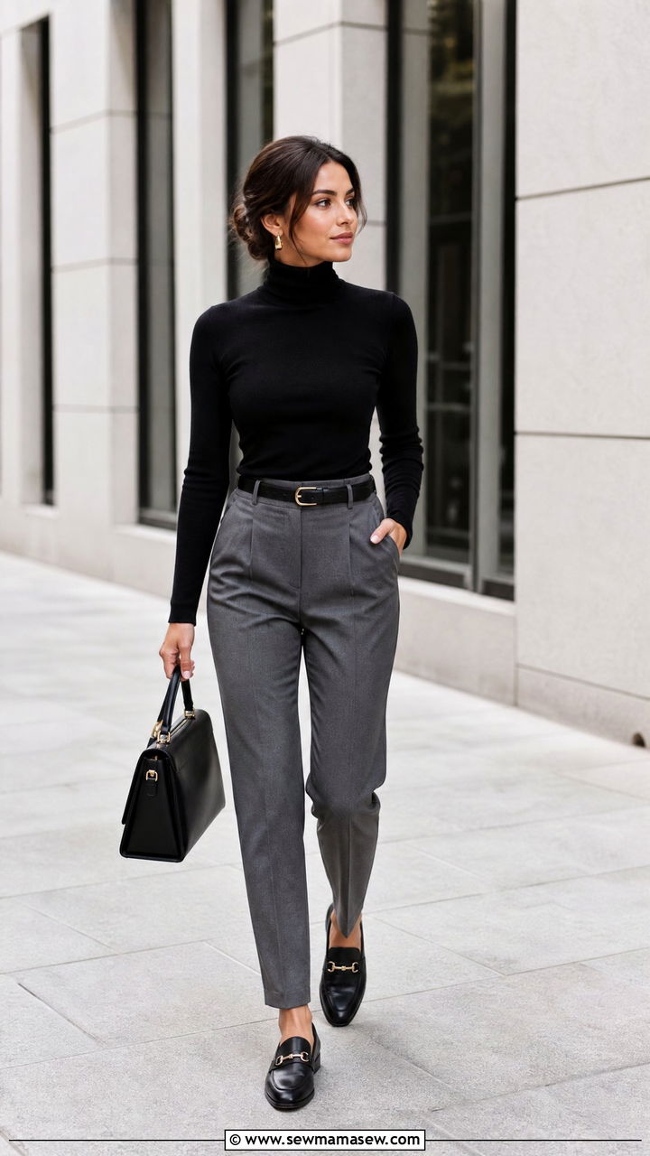 Turtleneck Sweater Outfit With Trousers - 20 sweater outfit ideas