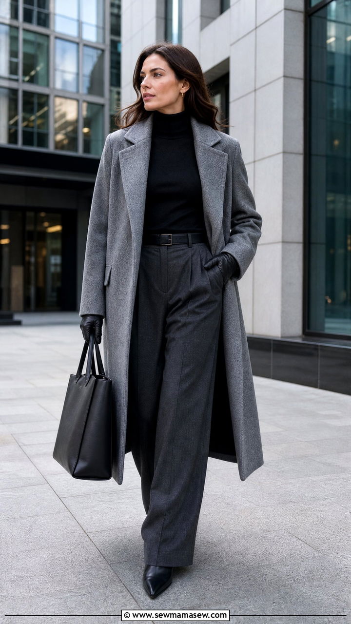 Turtleneck Sweater With Long Wool Coat And Trousers - 20 turtleneck sweater outfit ideas