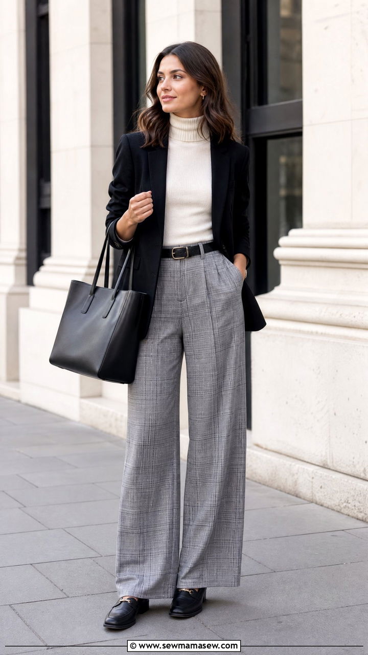 Turtleneck Sweater With Plaid Pants - 20 turtleneck sweater outfit ideas