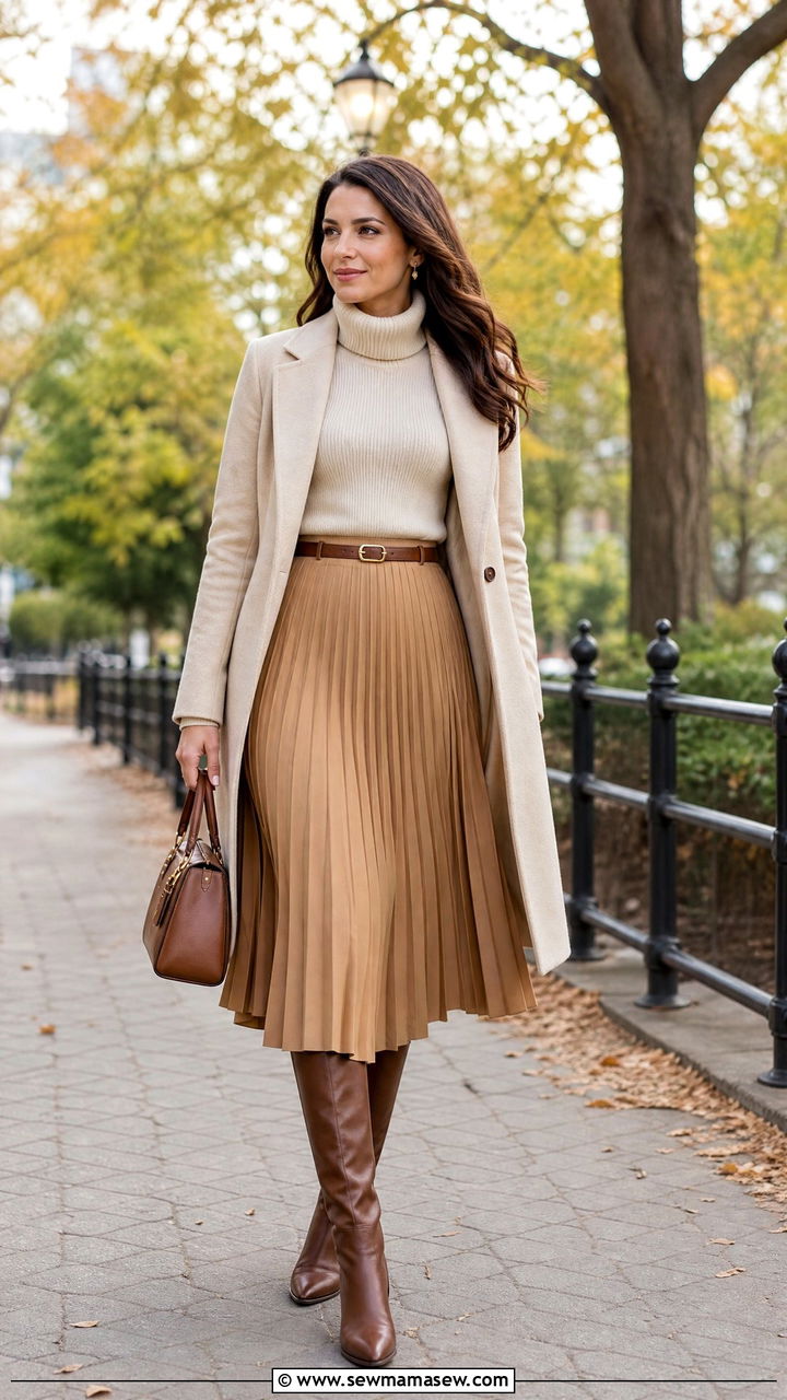 Turtleneck Sweater With Pleated Skirt - 20 turtleneck sweater outfit ideas