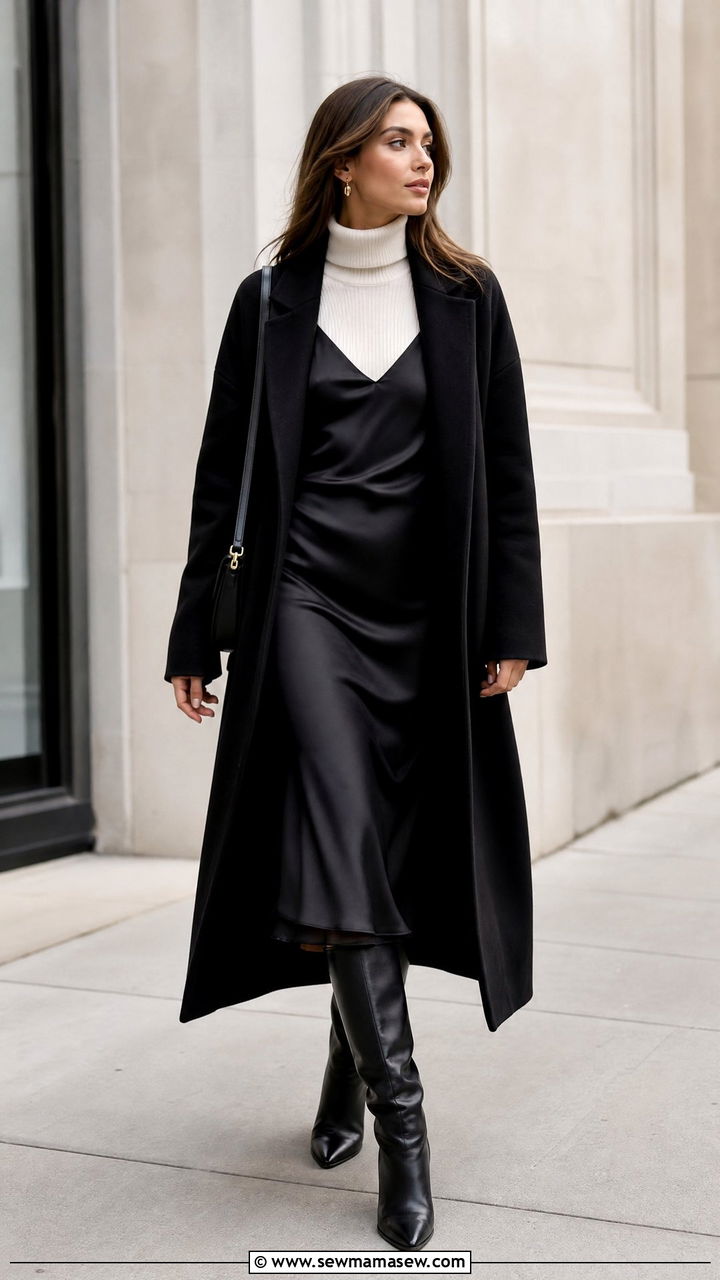 Turtleneck Sweater With Slip Dress - 20 turtleneck sweater outfit ideas