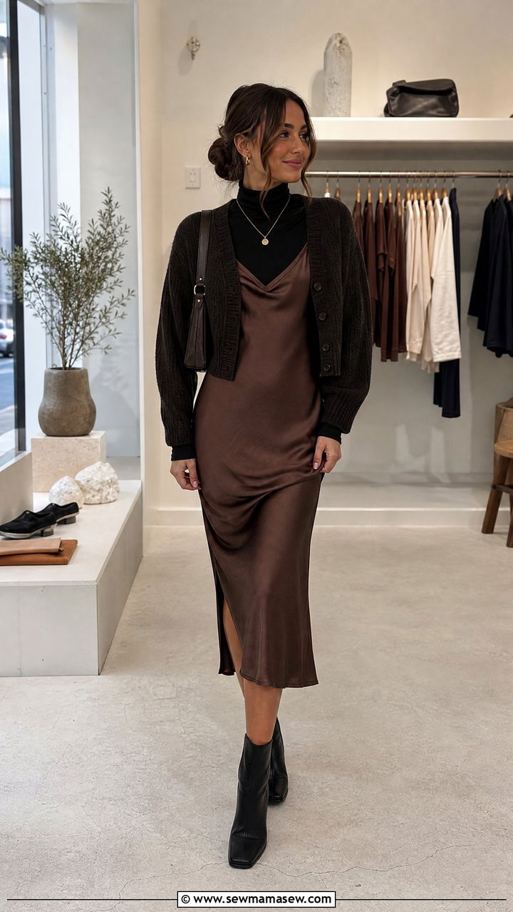 Turtleneck Top Under A Slip Dress - 20 turtleneck top outfit ideas