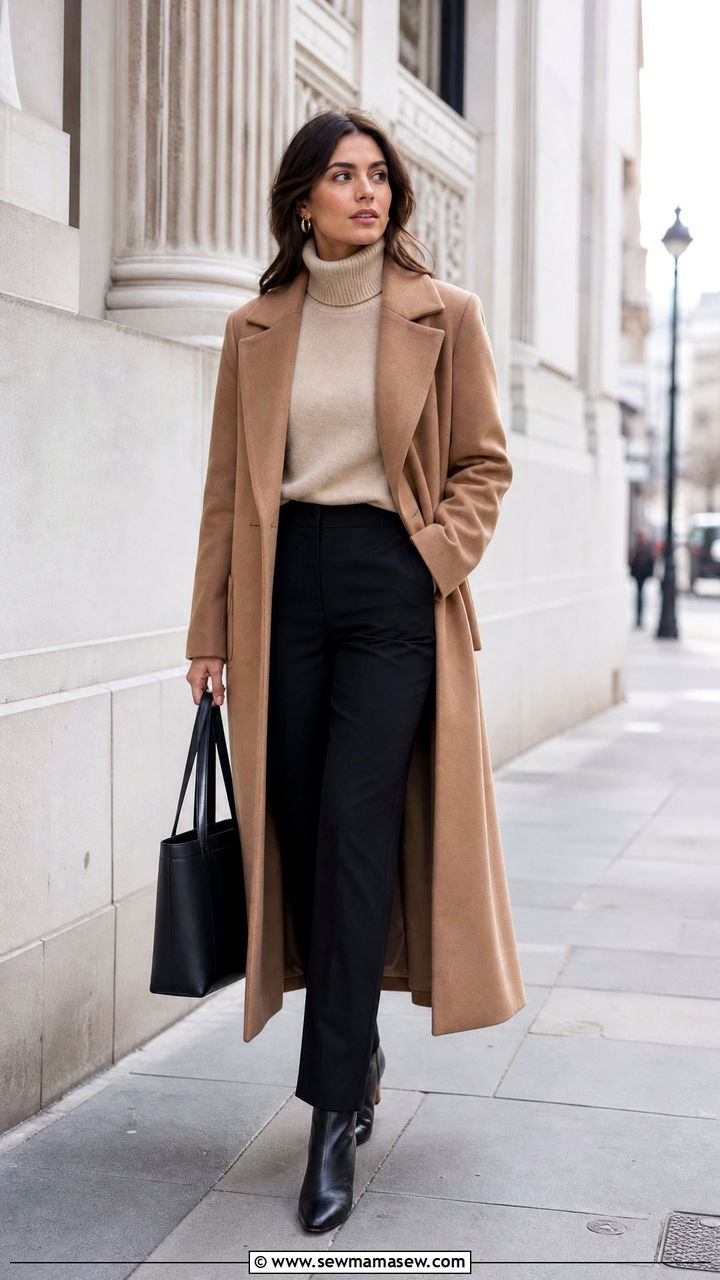 Turtleneck Top With Long Coat - 20 turtleneck top outfit ideas