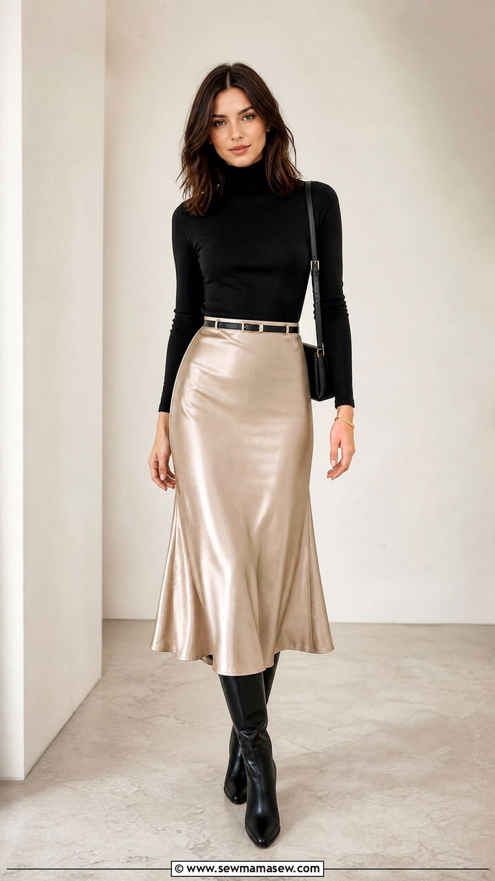 Turtleneck Top With Midi Skirt - 20 turtleneck top outfit ideas
