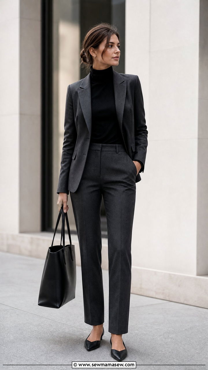 Turtleneck Top With Tailored Suit - 20 turtleneck top outfit ideas