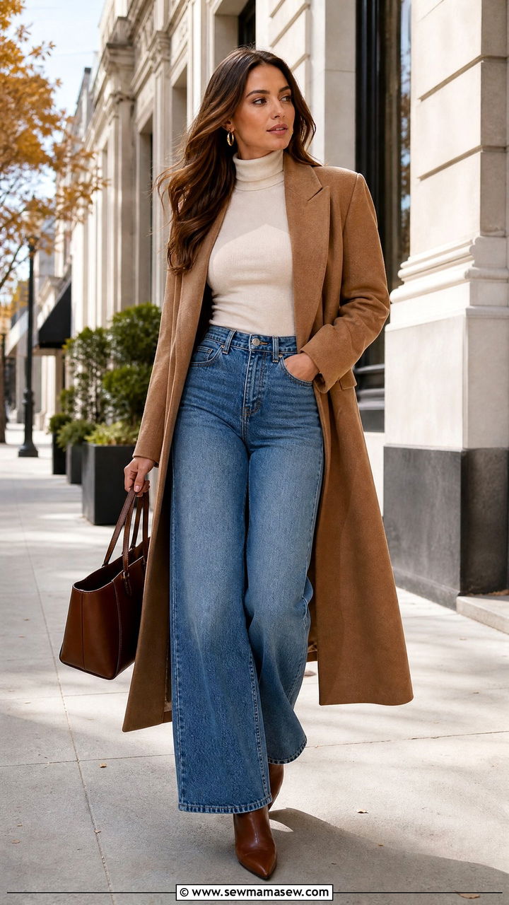 Turtleneck Top With Wide Leg Jeans - 20 fall top outfit ideas