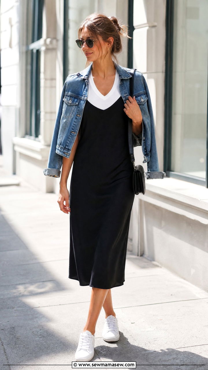 V Neck T Shirt With Slip Dress Layer - 20 v neck t shirt outfit ideas