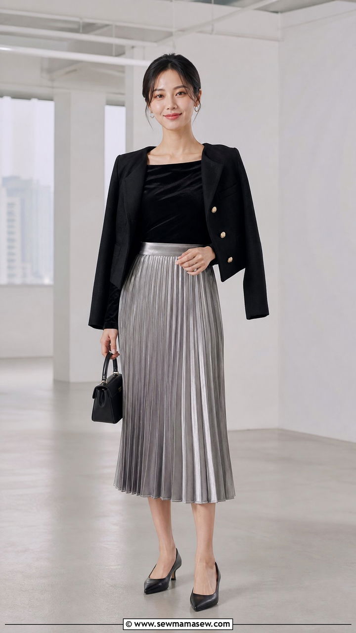 Velvet Top With Pleated Skirt - 20 velvet top outfit ideas