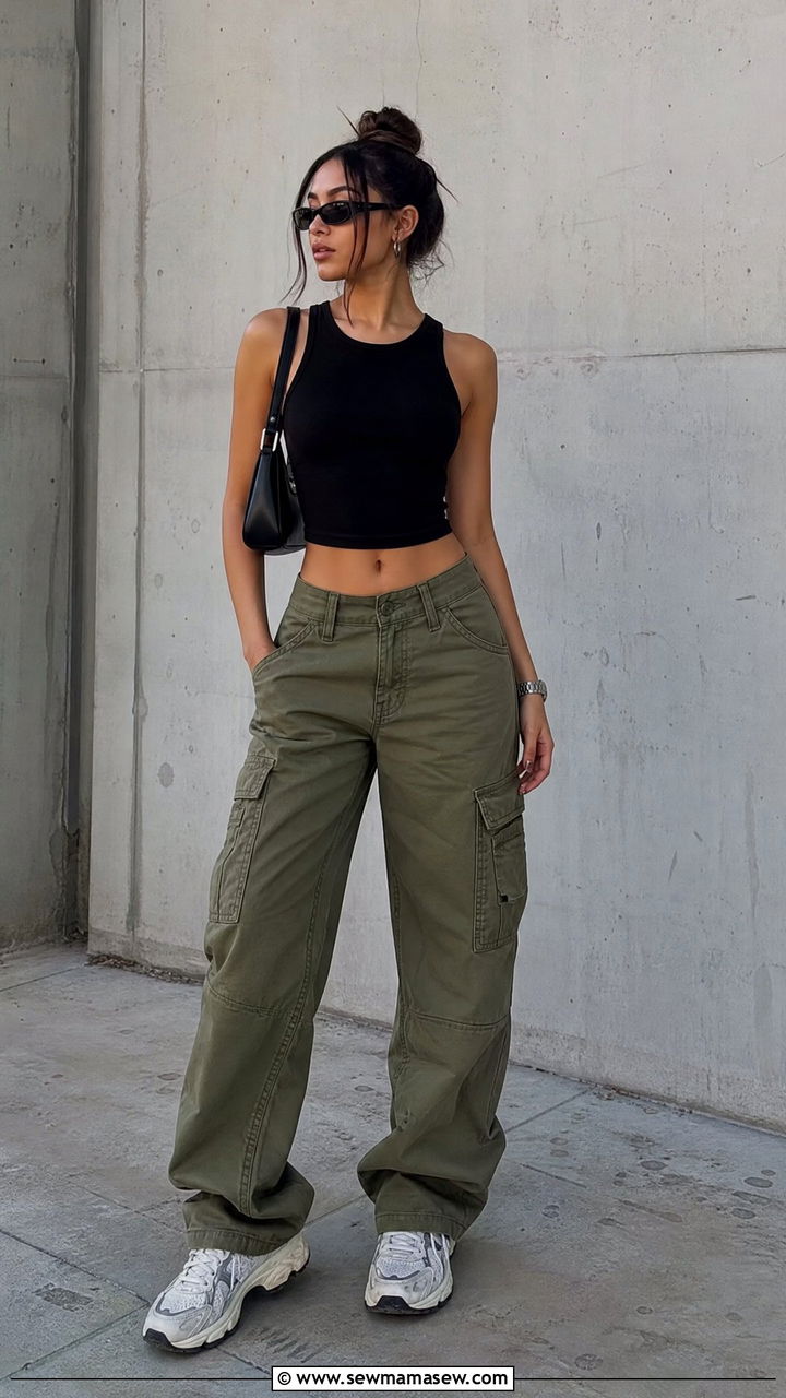 Vintage Crop Top With Cargo Pants - 20 vintage crop top outfit ideas