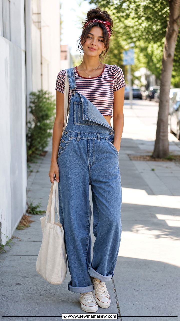 Vintage Crop Top With Overalls - 20 vintage crop top outfit ideas
