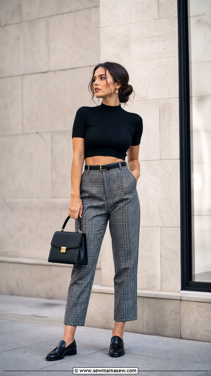 Vintage Crop Top With Plaid Pants - 20 vintage crop top outfit ideas