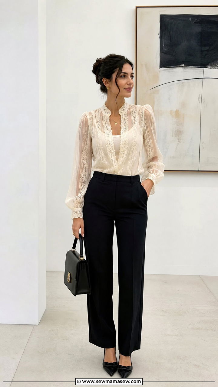 Vintage Sheer Blouse Outfit - 20 vintage top outfit ideas