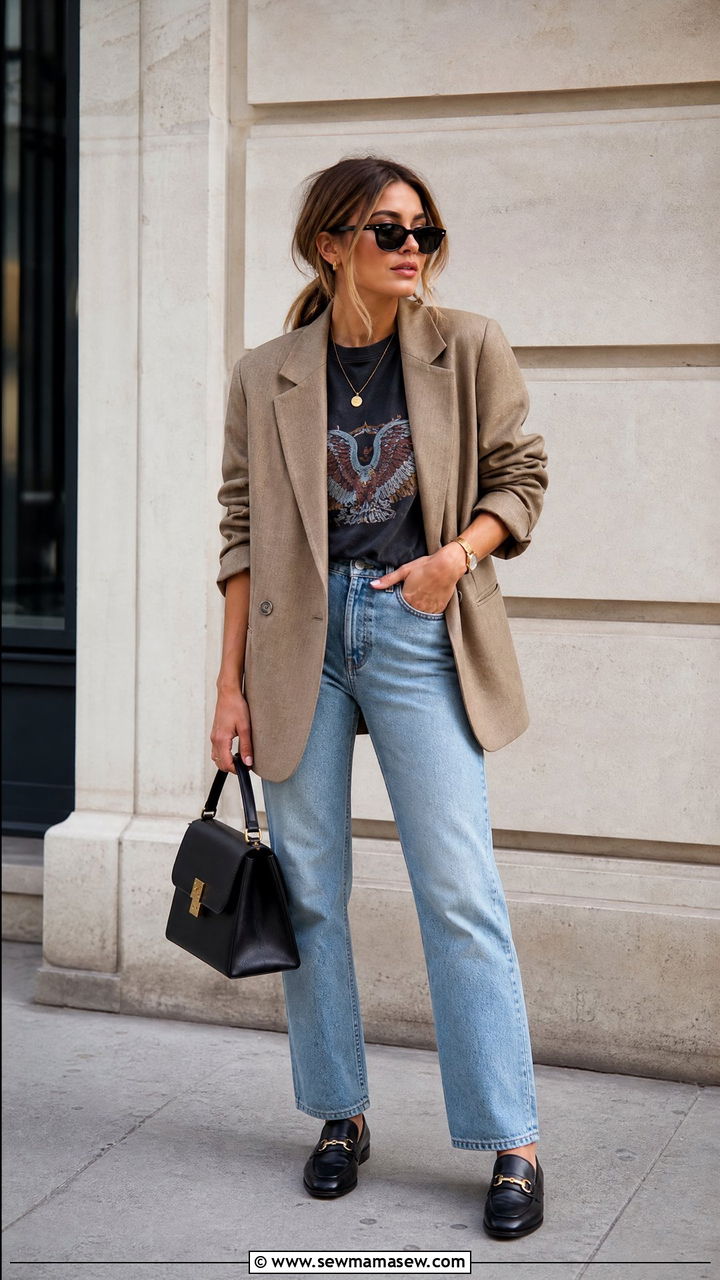 Vintage Tee With Blazer And Jeans - 20 vintage tee outfit ideas