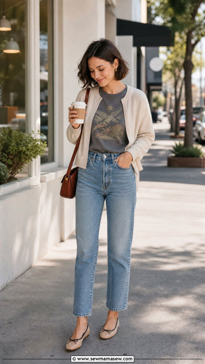 Vintage Tee With Cardigan And Jeans - 20 vintage tee outfit ideas