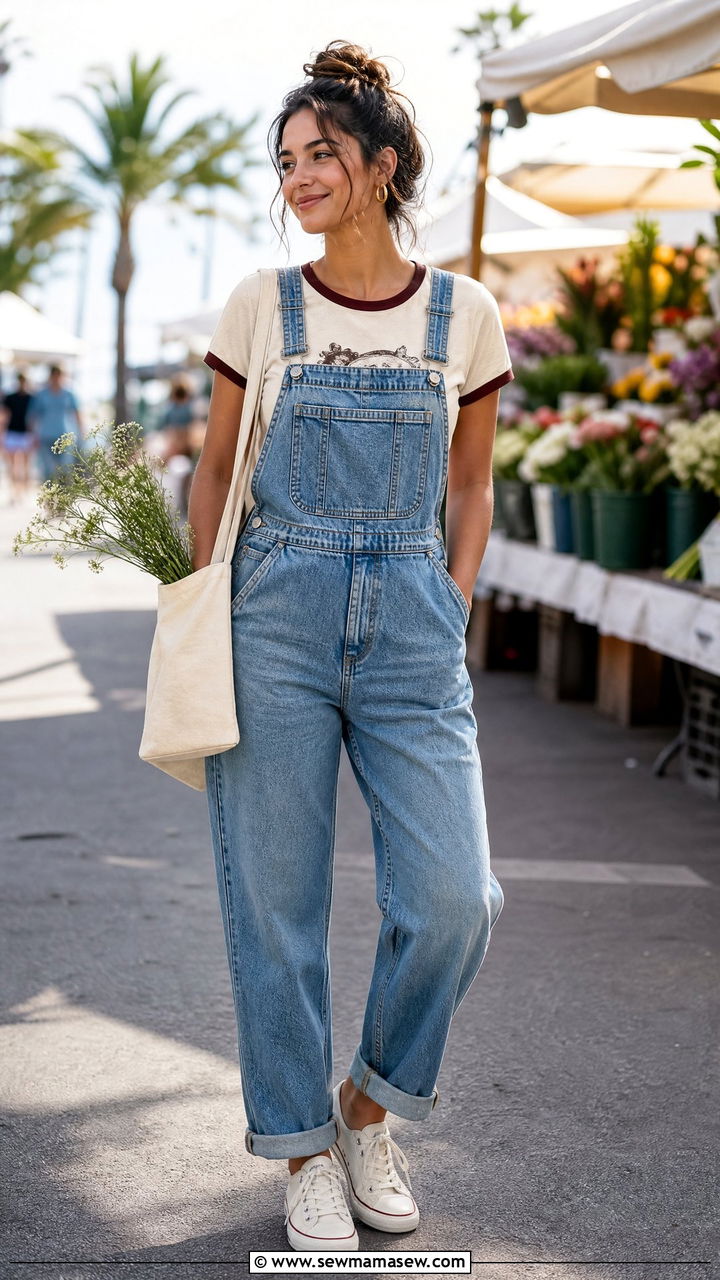 Vintage Tee With Overalls - 20 vintage tee outfit ideas