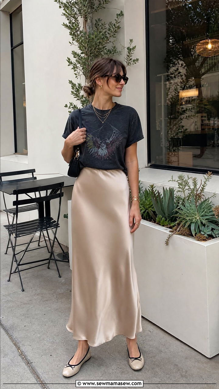 Vintage Tee With Slip Skirt - 20 vintage tee outfit ideas