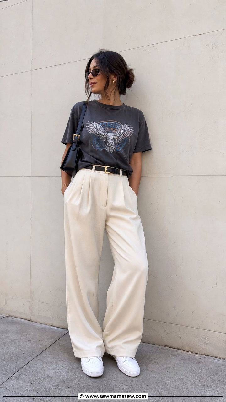 Vintage Tee With Wide Leg Pants - 20 vintage tee outfit ideas