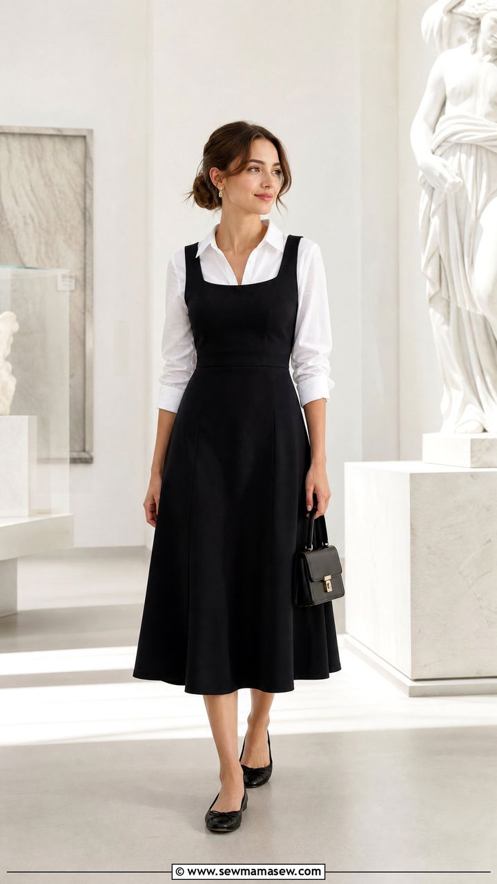 White Blouse With A Midi Dress Layered Under - 20 white blouse outfit ideas