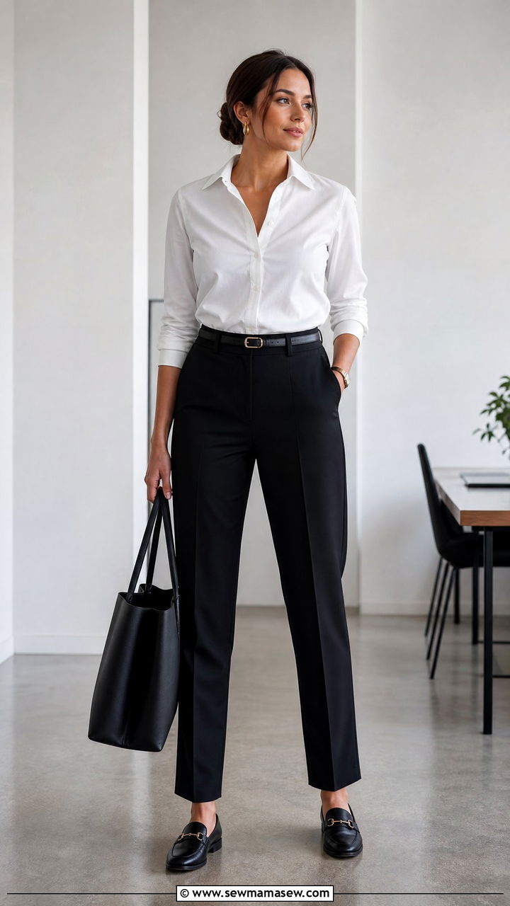 White Blouse With Black Trousers - 20 work blouse outfit ideas