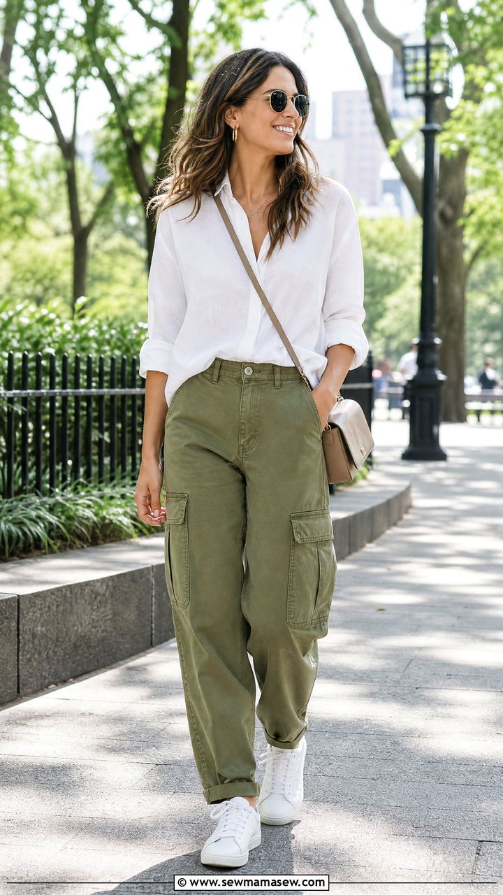 White Blouse With Cargo Pants - 20 white blouse outfit ideas