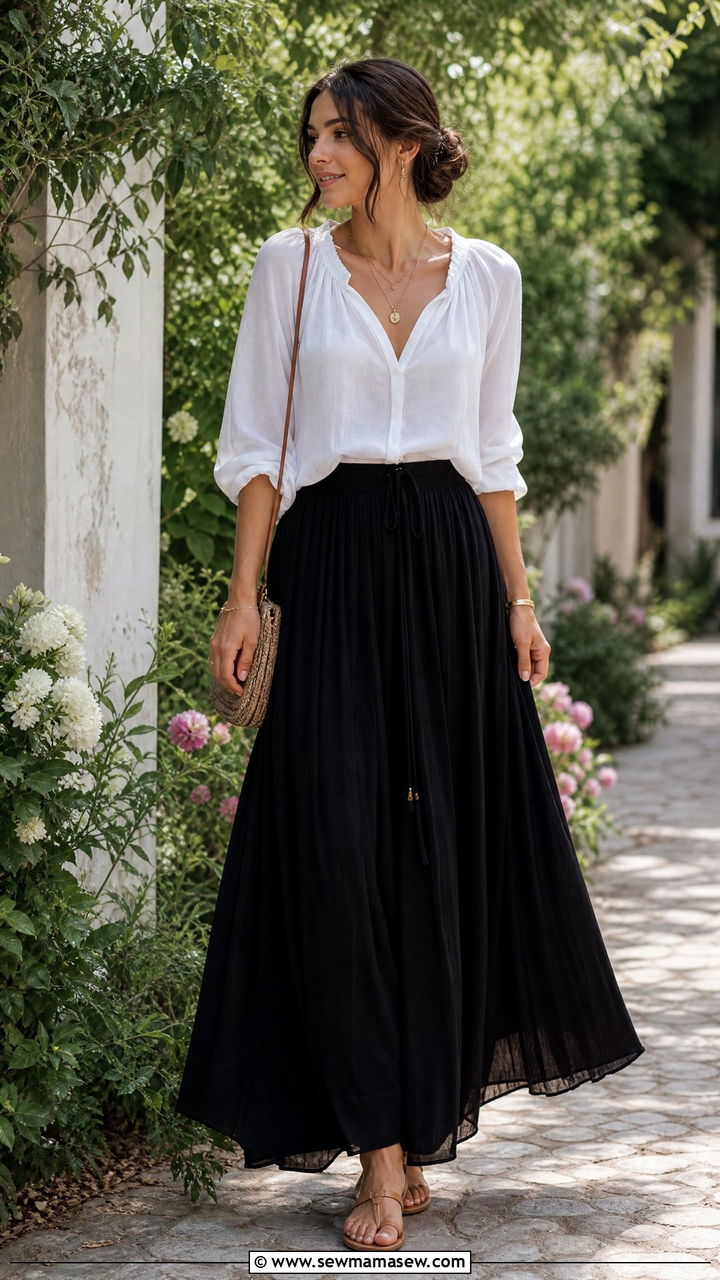 White Blouse With Maxi Skirt - 20 white blouse outfit ideas