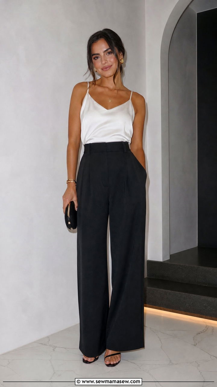 White Cami Top With Black Trousers - 20 going out cami top outfit ideas
