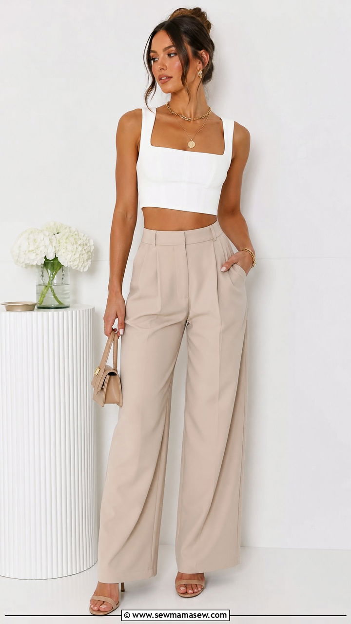 White Crop Top And Tailored Trousers Outfit - 20 crop top outfits for party