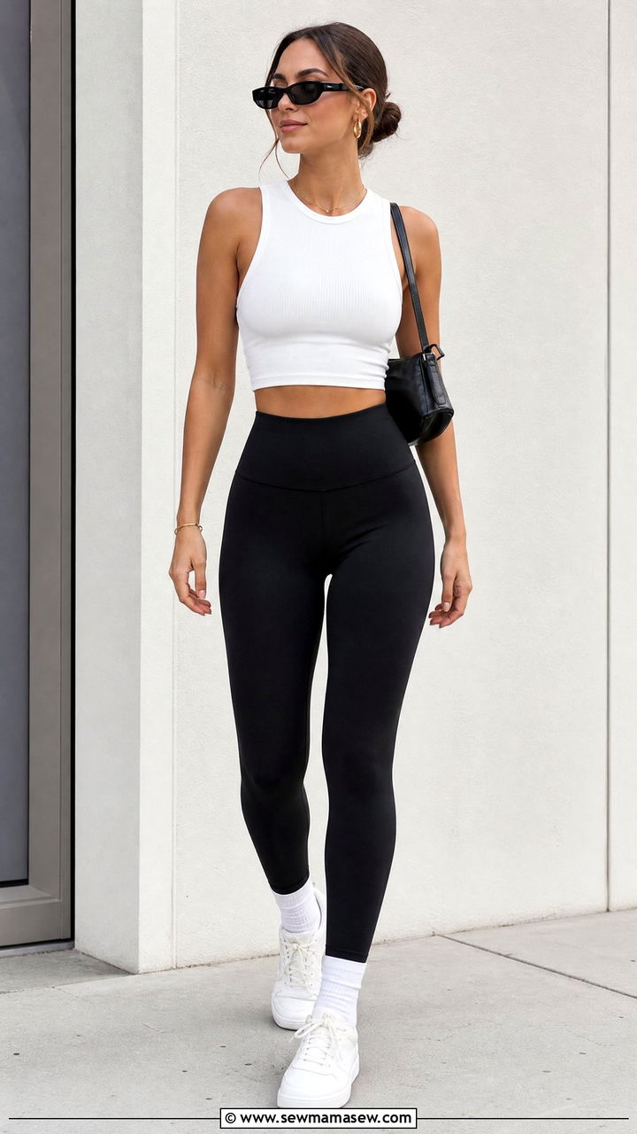 White Crop Top With Black Leggings Outfit - 20 crop top with leggings outfit ideas