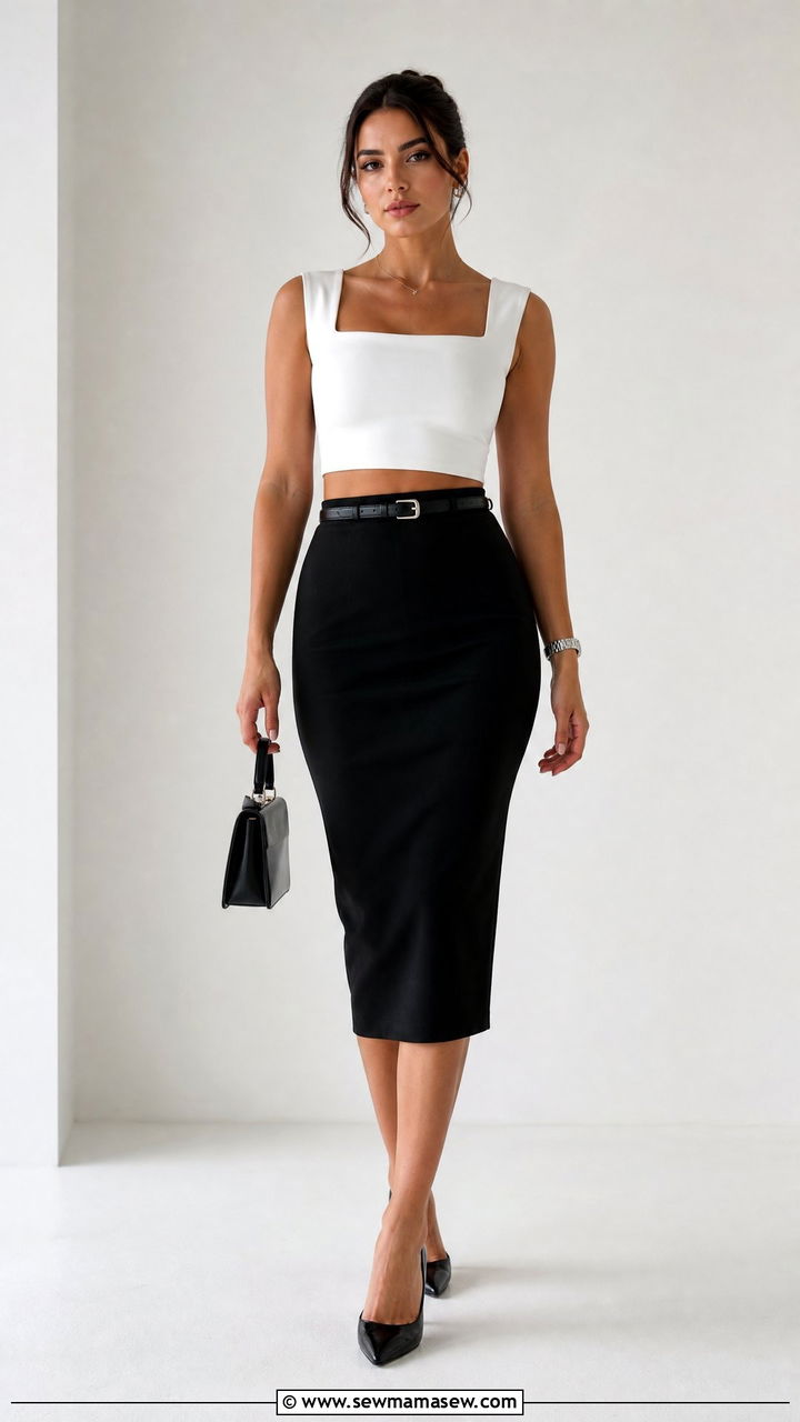 White Crop Top With Black Pencil Skirt Outfit - 20 crop top with pencil skirt outfit ideas