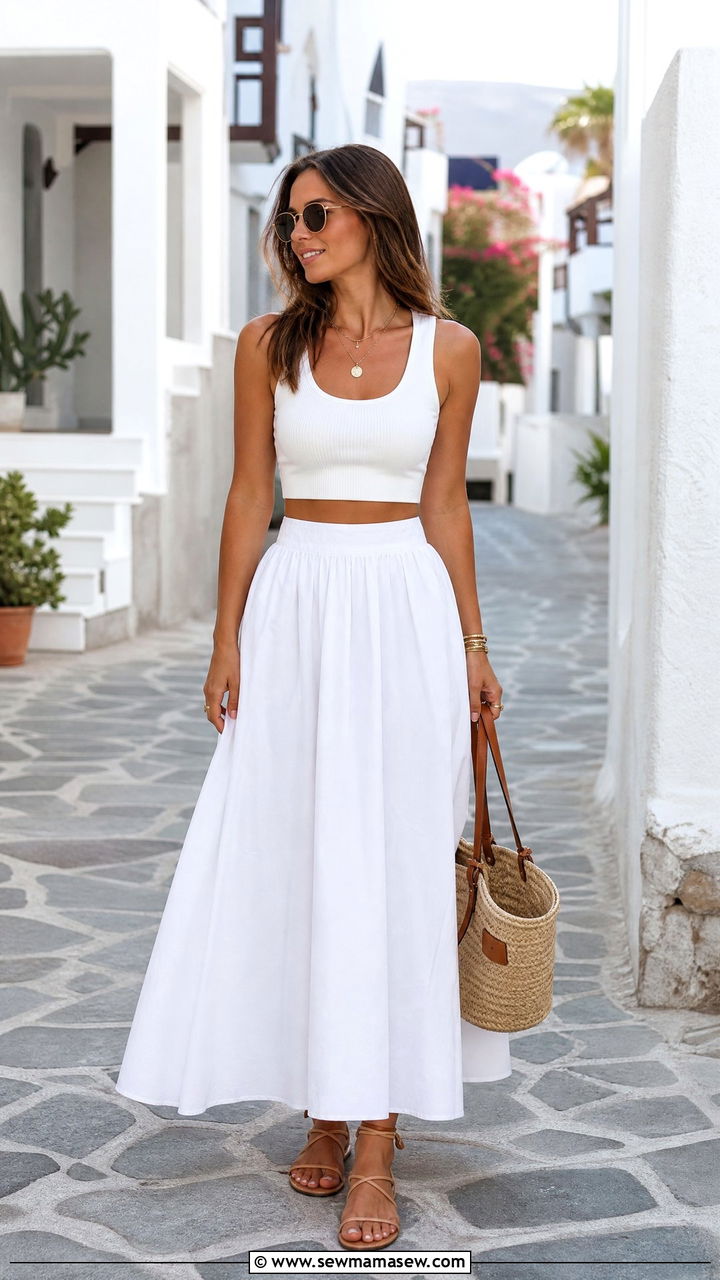 White Crop Top With White Maxi Skirt Outfit - 20 white crop top summer outfit ideas