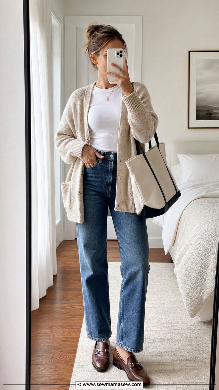 White T Shirt And Cardigan - 20 white t shirt outfit ideas