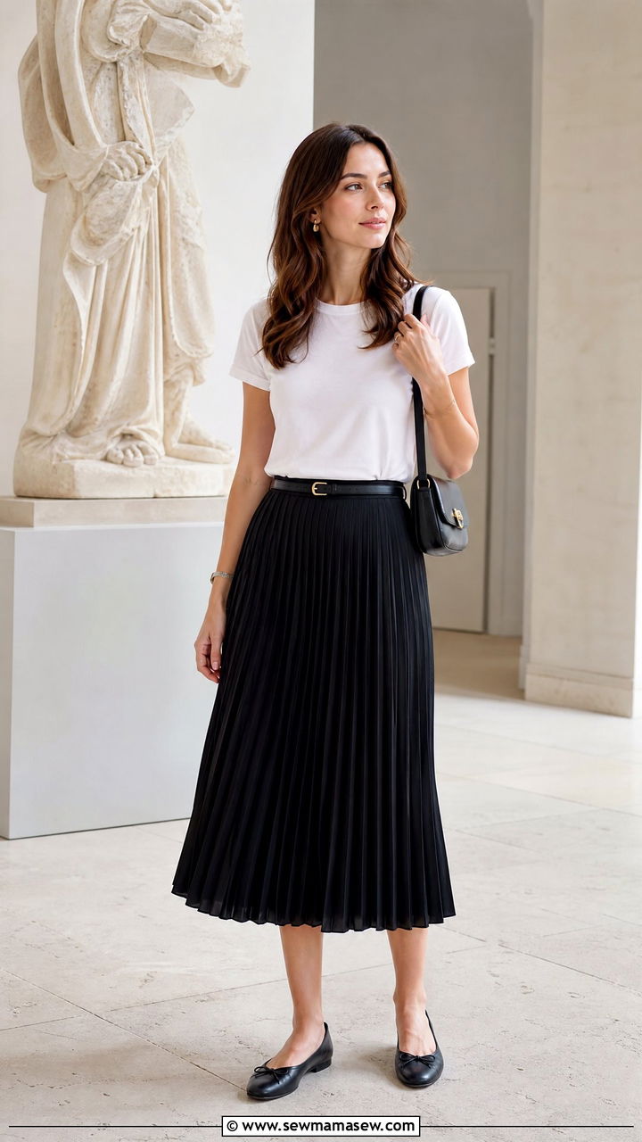 White T Shirt And Pleated Skirt - 20 white t shirt outfit ideas