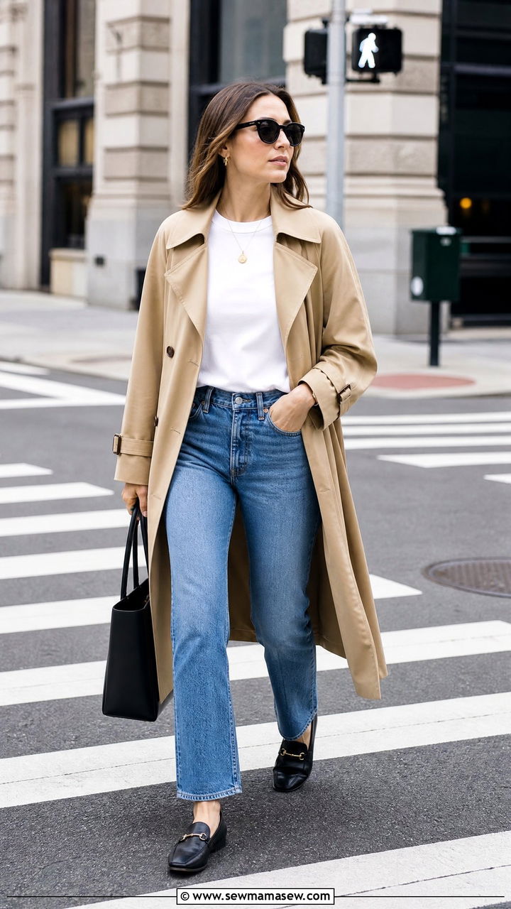 White T Shirt And Trench Coat - 20 white t shirt outfit ideas