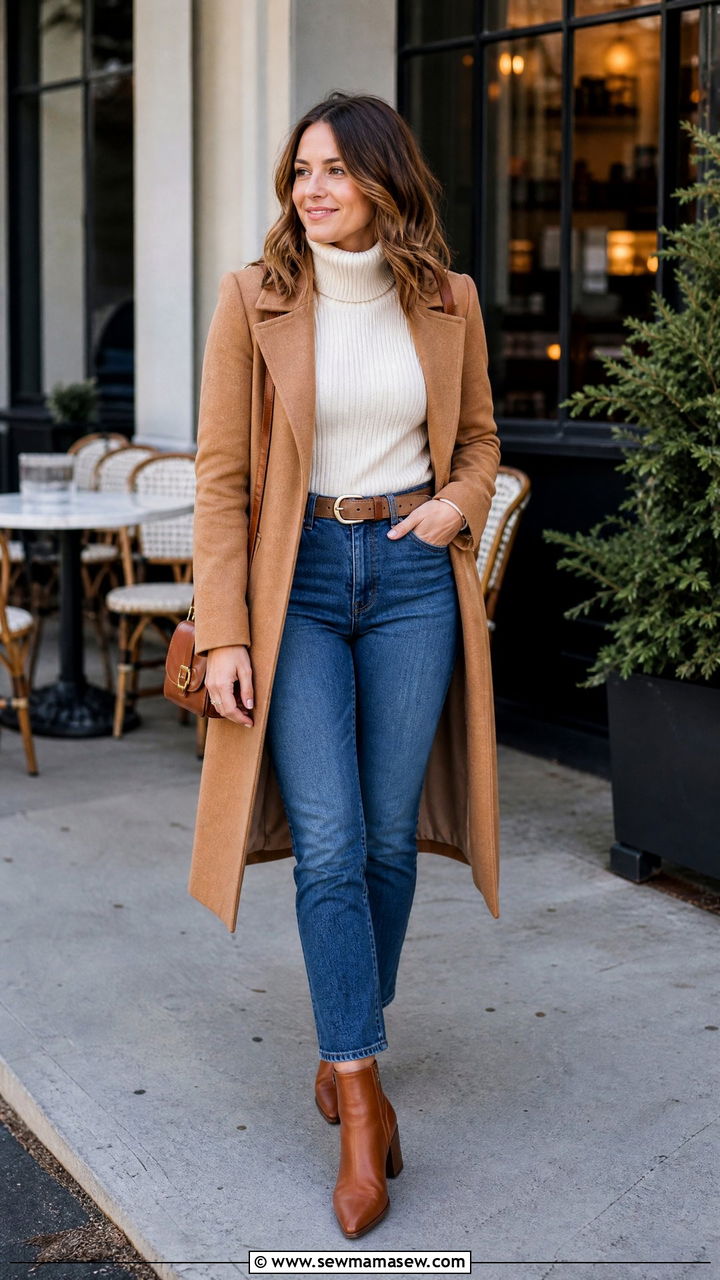 White Turtleneck Sweater With Blue Jeans - 20 turtleneck sweater outfit ideas