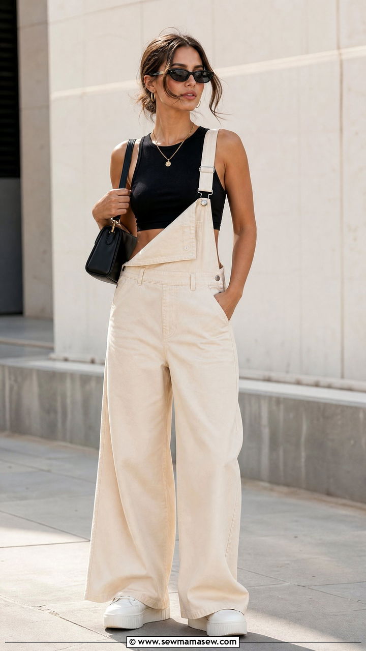 Wide Leg Dungarees With Fitted Crop Top - 20 crop top with dungarees outfit ideas