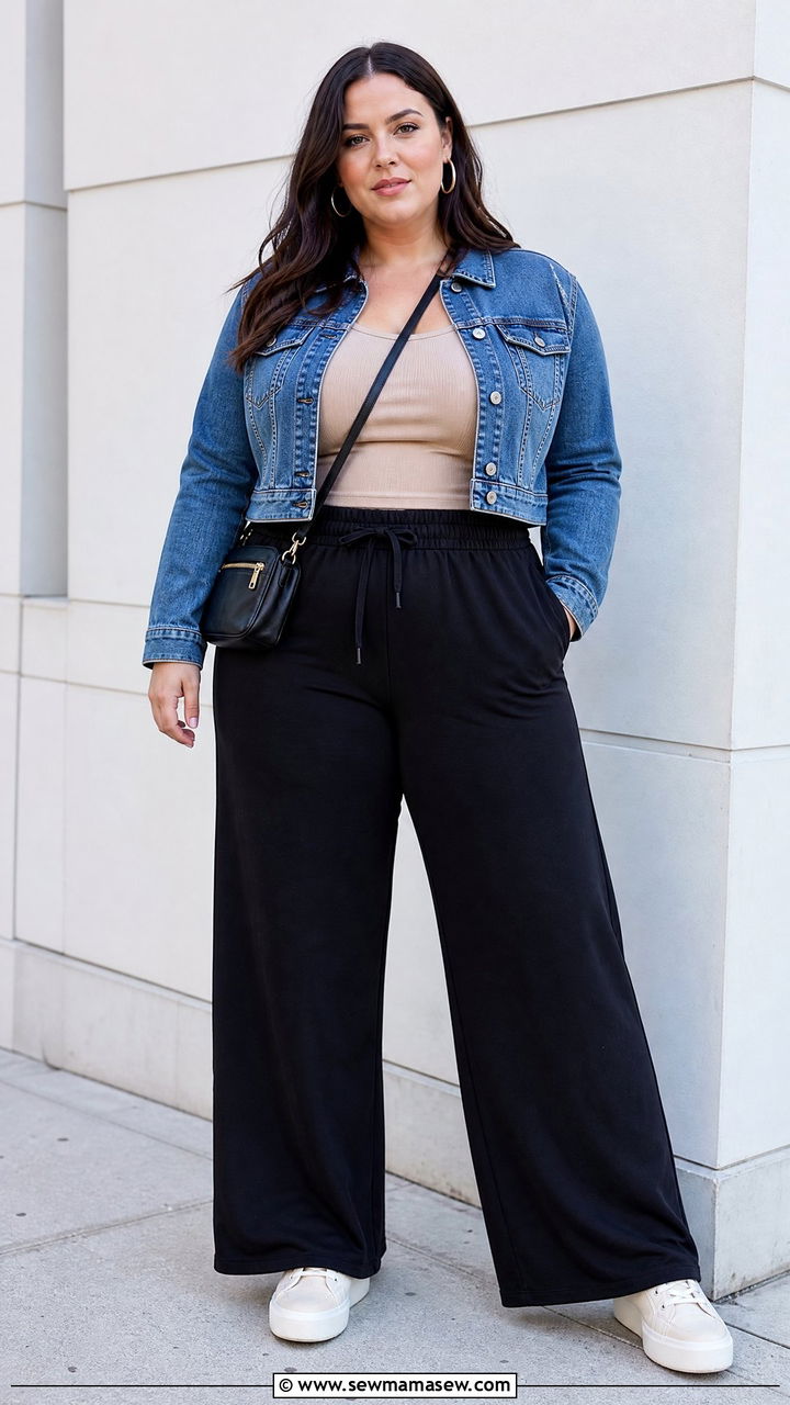 Wide Leg Joggers With Fitted Top Outfit - 20 plus size joggers outfit ideas