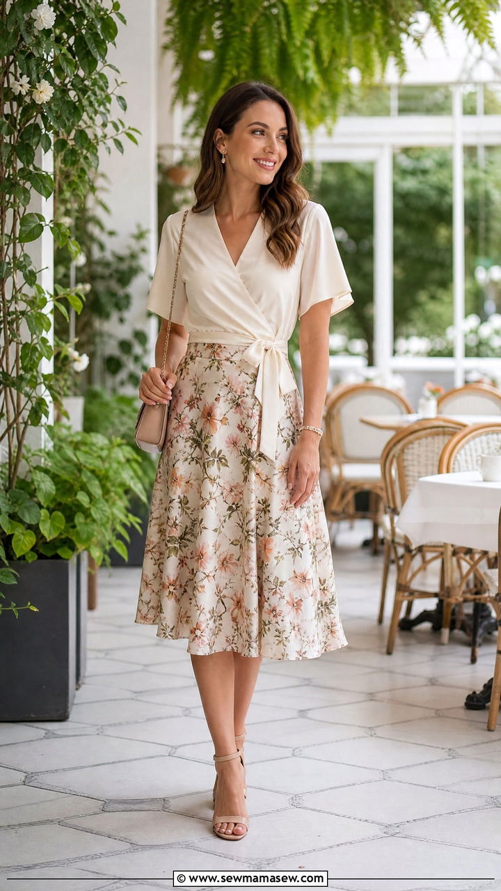 Wrap Blouse With Midi Skirt - 20 wrap blouse outfit ideas