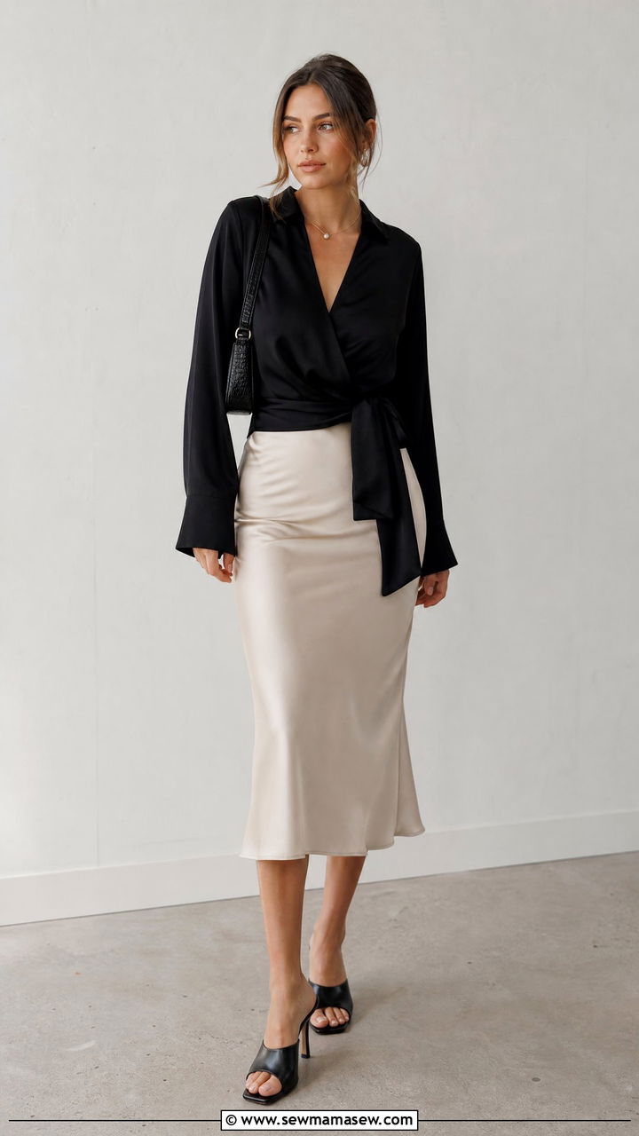 Wrap Blouse With Slip Skirt - 20 wrap blouse outfit ideas