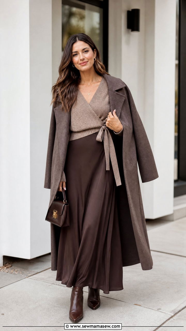 Wrap Sweater With Maxi Skirt - 20 cozy sweater outfit ideas