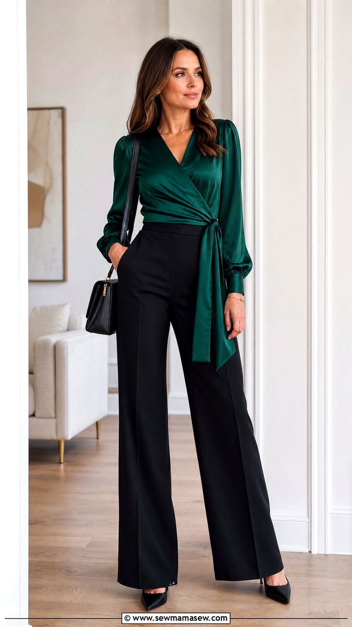 Wrap Top With Black Trousers - 20 wrap top outfit ideas