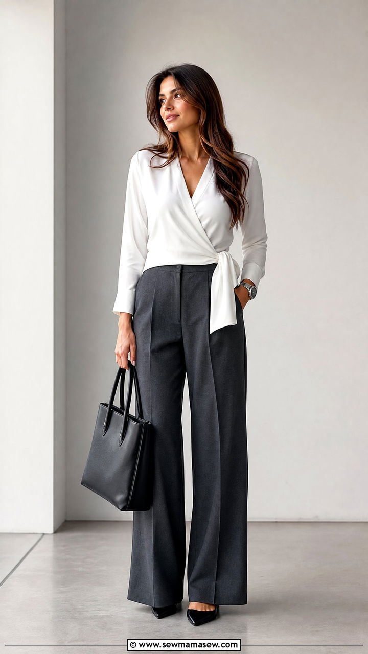 Wrap Top With Tailored Trousers - 20 wrap top outfit ideas