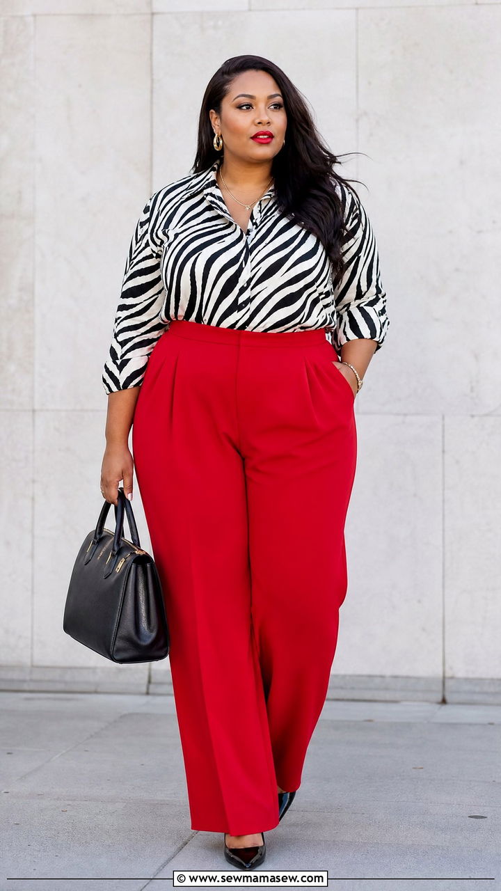 Zebra Print Top With Red Pants - 20 plus size animal print top outfit ideas