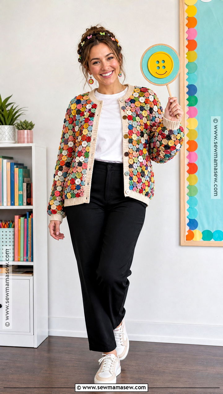 100 Buttons Teacher Outfit - 30 100th day of school dress up ideas for teachers