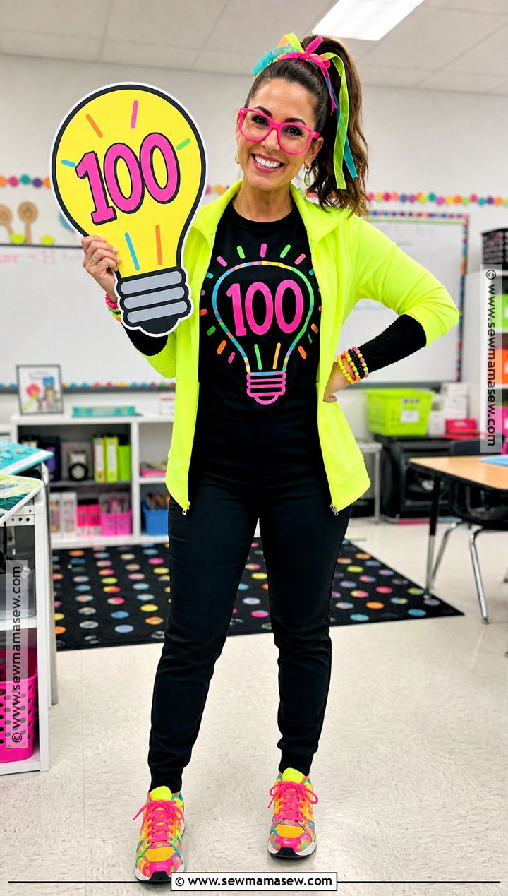 100 Days Brighter Neon Teacher Outfit - 30 100 days of school dress up ideas for teachers