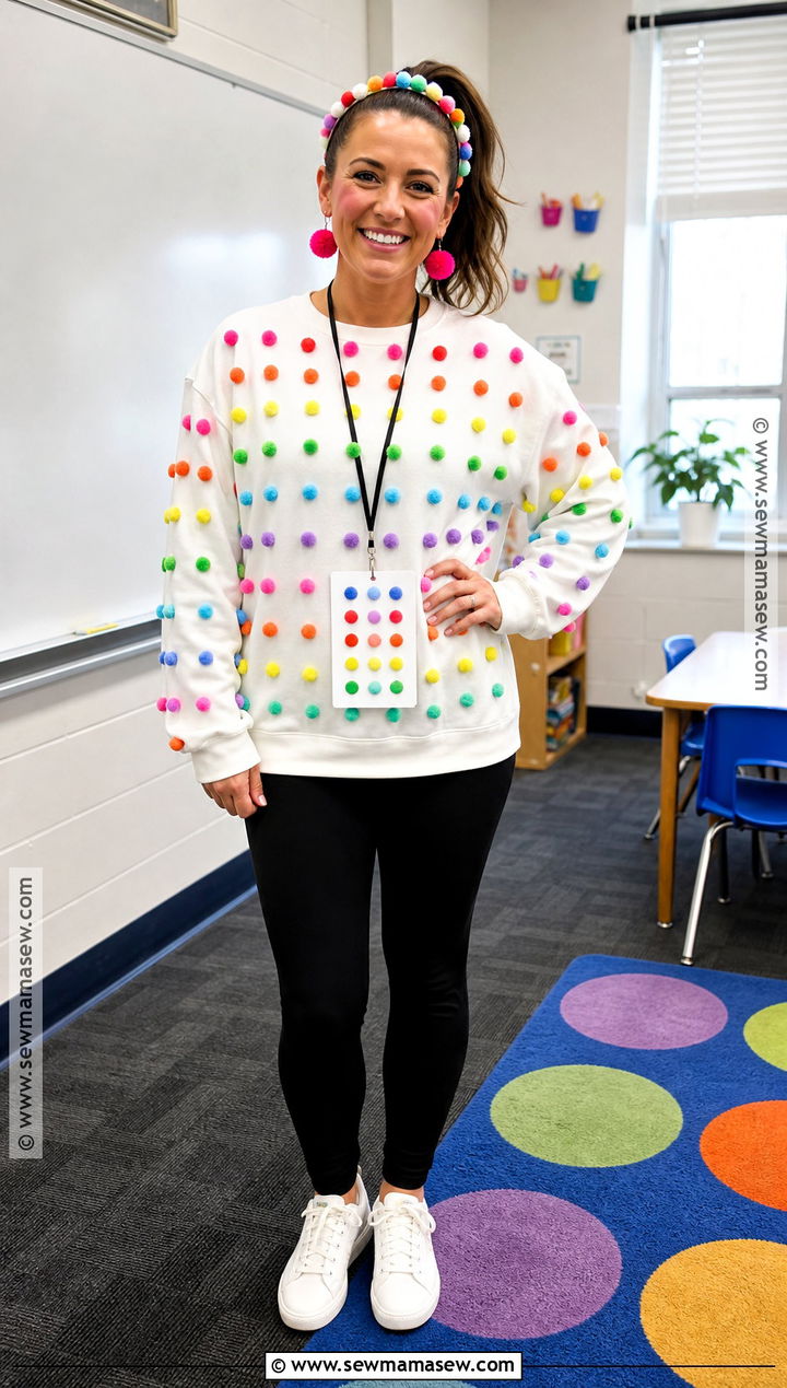 100 Pom Poms Teacher Outfit - 30 100th day of school dress up ideas for teachers