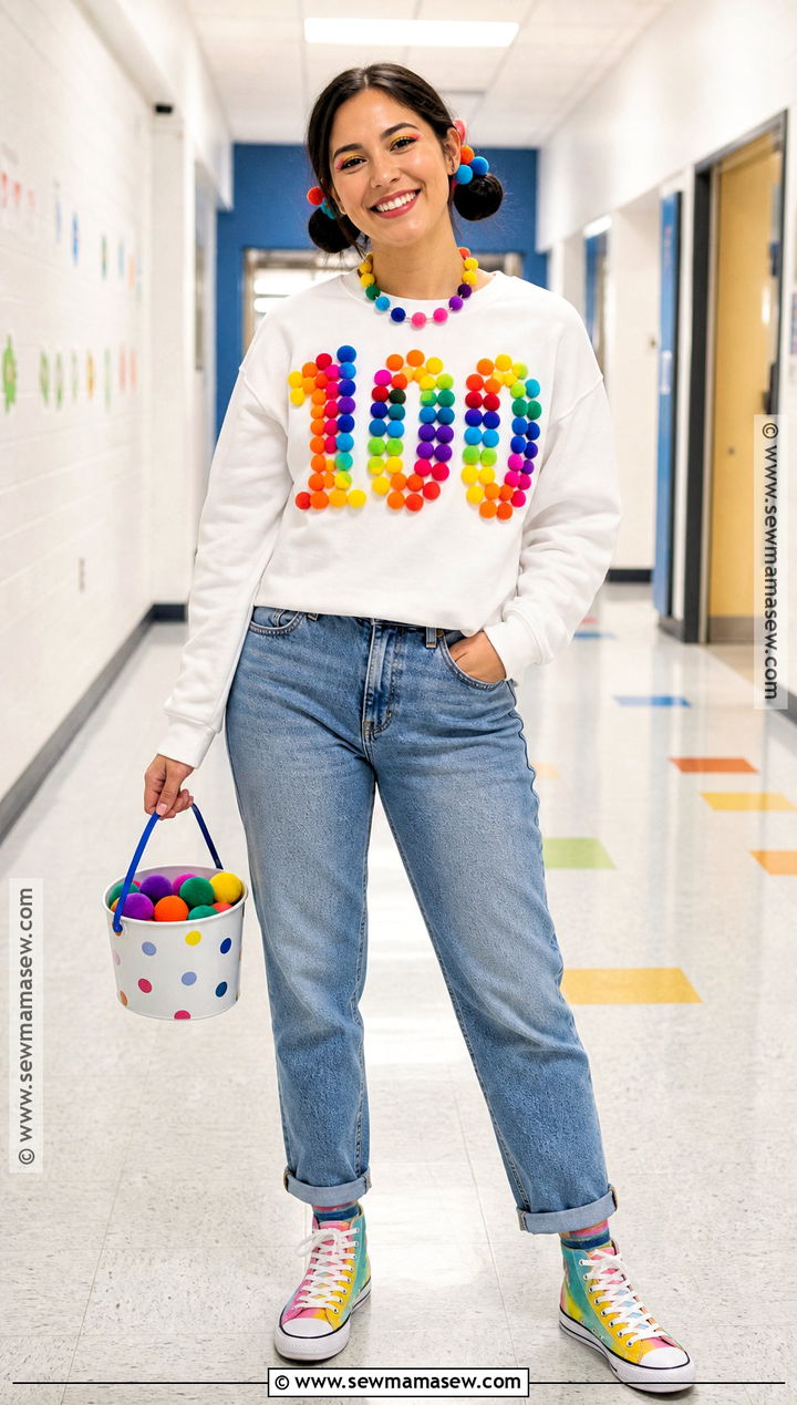100 Pom Poms Teacher Shirt Costume - 30 100 days of school dress up ideas for teachers